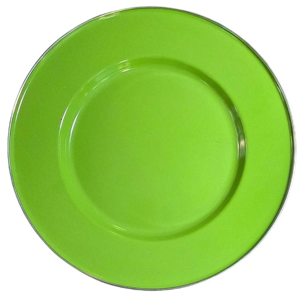 1 count discontinued POTTERY‎ BARN ENAMELWARE dinner green silver 12